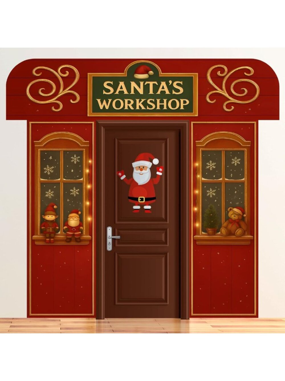 3 Pcs Christmas Santa Workshop Door Cover Decorations - Holiday Home Decor Set